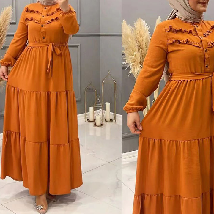 Elegantes Kleid in Uni-Farbe mit Gürtel – Modisches Freizeitkleid