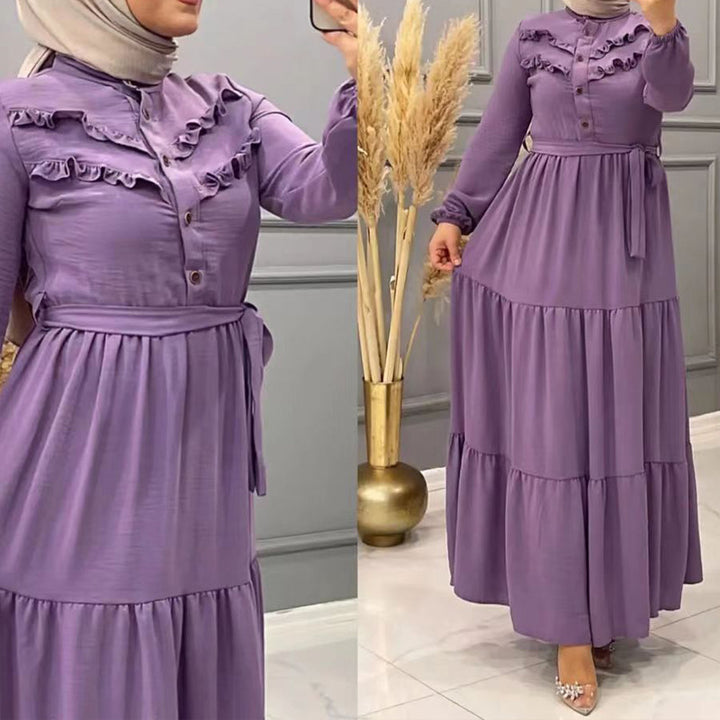 Elegantes Kleid in Uni-Farbe mit Gürtel – Modisches Freizeitkleid