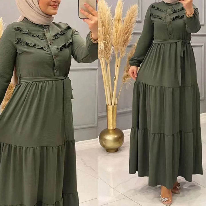 Elegantes Kleid in Uni-Farbe mit Gürtel – Modisches Freizeitkleid