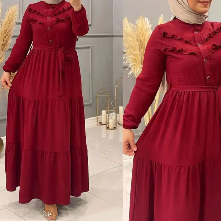 Elegantes Kleid in Uni-Farbe mit Gürtel – Modisches Freizeitkleid